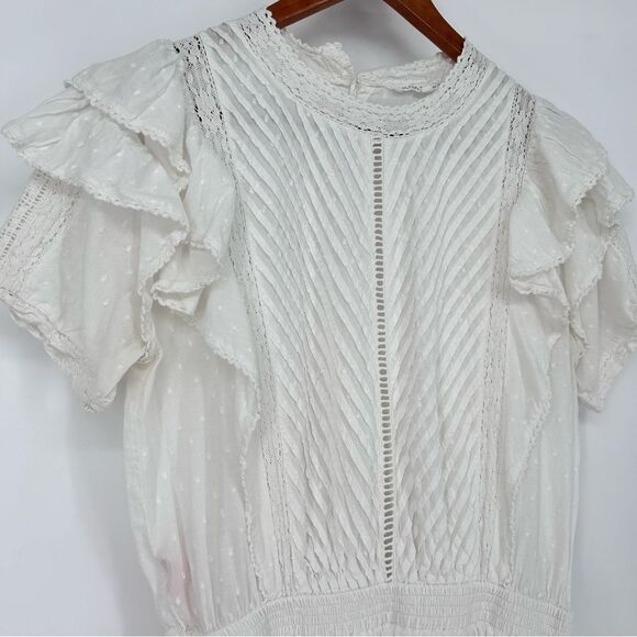 Maia Bergman Mery Dress White Eyelet Lace Mini Flutter Ruffle Layers Medium - Picture 6 of 9